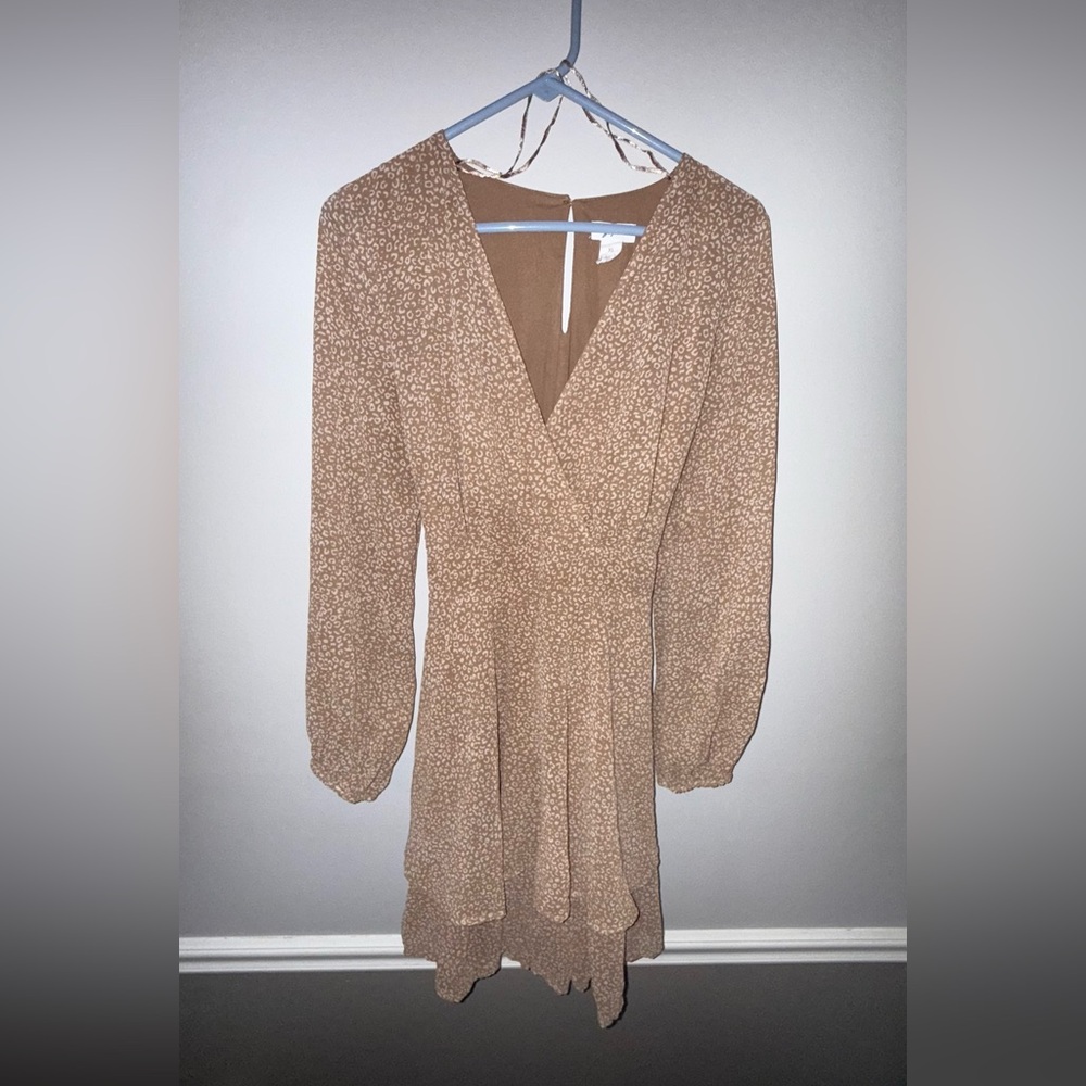 Japna Knee Length Brown Patterned Dress